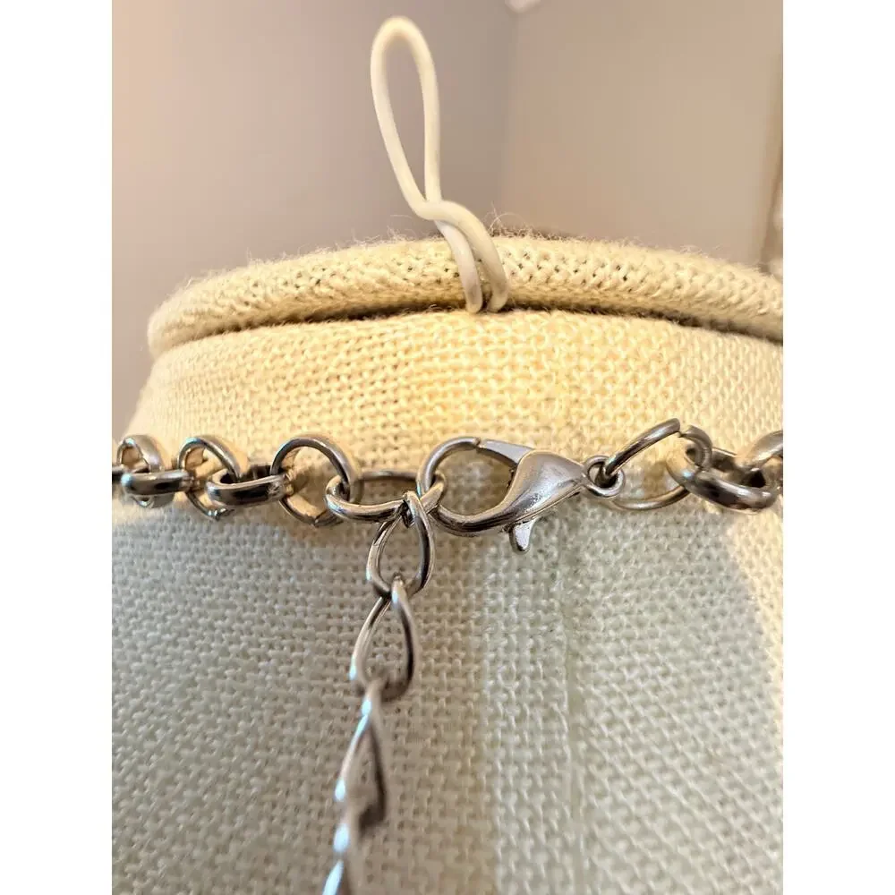 Vintage Silver Tone Faux Pearl Charm Statement Necklace